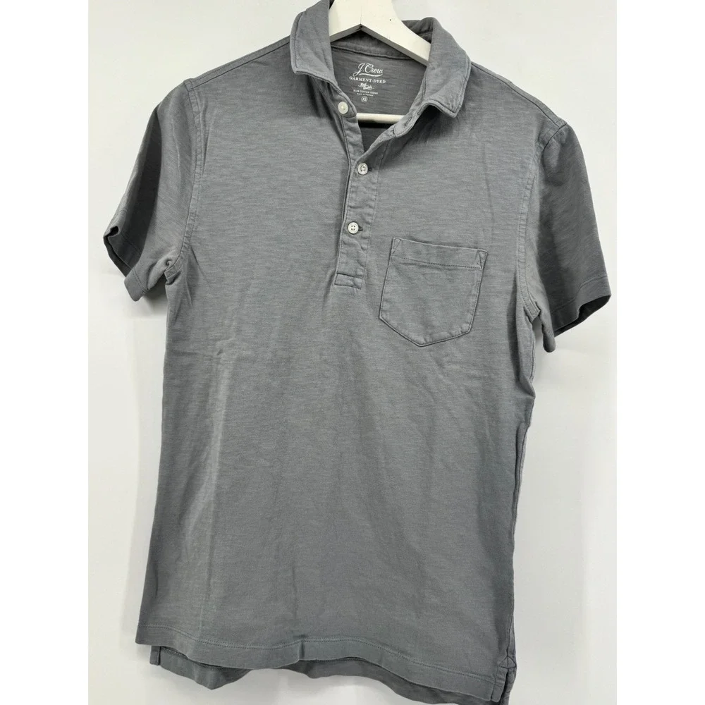 J.‎ Crew Mens XS Garment-Dyed Slub Cotton Polo Shirt Gray